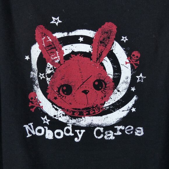 Hot Topic Cami Top Womens Plus 2 Black Nobody Cares Bunny O-Ring Crop Goth Punk - Picture 4 of 10